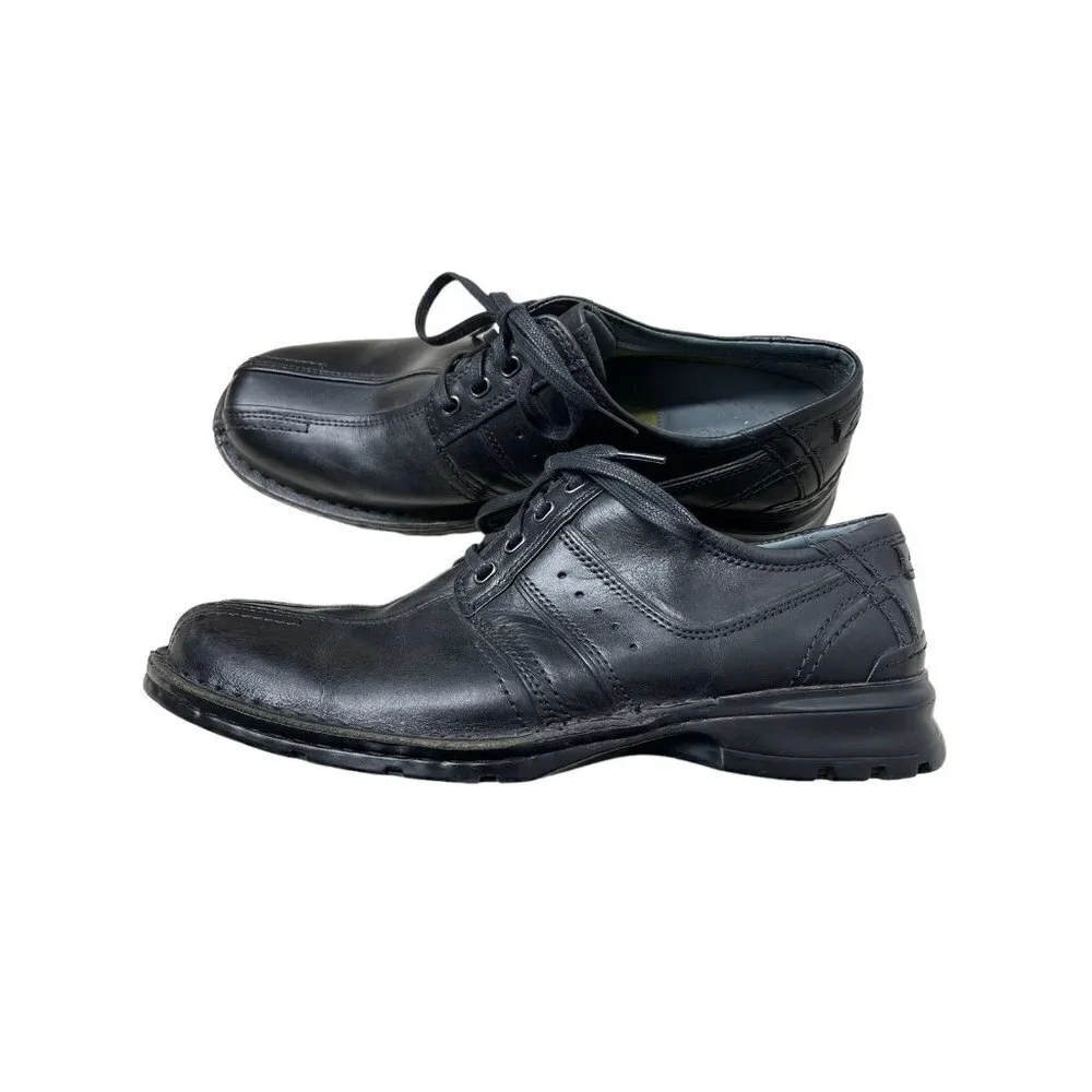 Clarks Mens Black Oxford Shoes Size 11.5 US Touareg Leather Bicycle Toe Lace Up